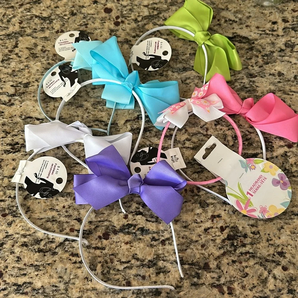 NWT 7 Colorful Little Girls Bow Headband Set